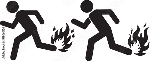 Running person with fire silhouette on the feet