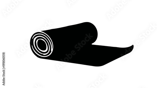 A black and white vector graphic of a rolled mat with an unrolled section