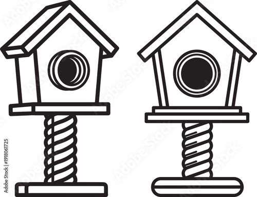 Two bird houses silhouette for nature and decoration