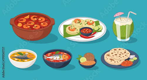 Delicious Indian Food Set on Teal Background