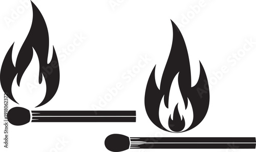 Two matches with flame silhouette on white background