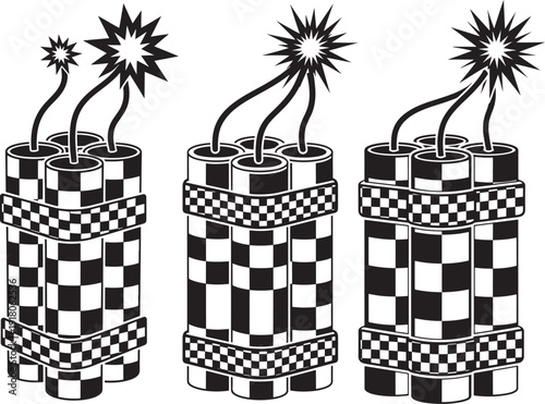 Three dynamite silhouette sticks with checker pattern