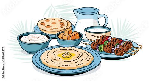 Middle Eastern Feast with Flatbread Skewers  Yogurt