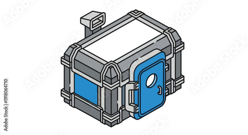 Metal Container with Blue Door and Handle.