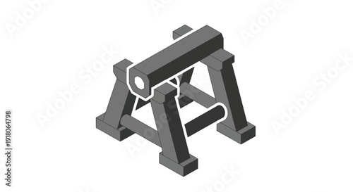 Gray metal sawhorse with wooden top.