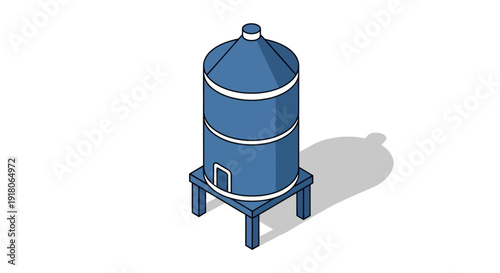 Blue Water Tank with Conical Roof.