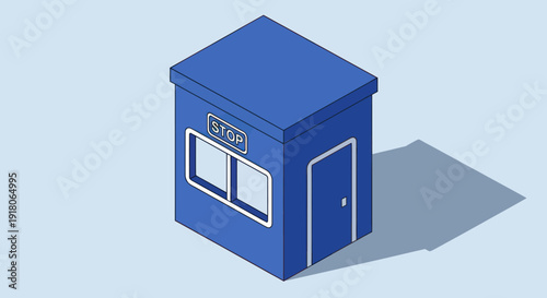 Blue Kiosk Building with Window and Door.