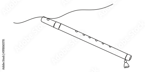 Continuous one line drawing of flute illustrating musical instrument art. Editable stroke