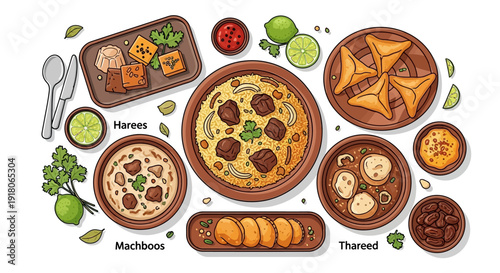 Delicious Middle Eastern Cuisine Dishes Arranged On White Background