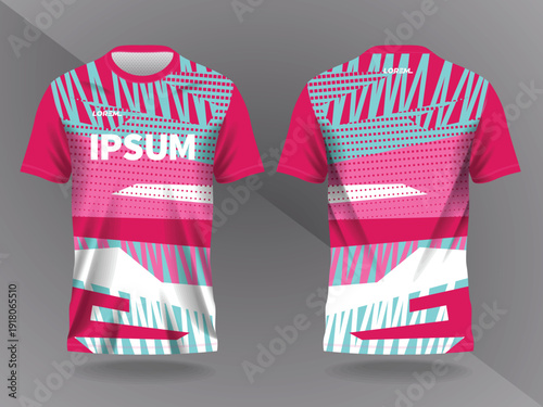 pink turquoise abstract background and pattern for sport jersey design and mock up. front and back view template