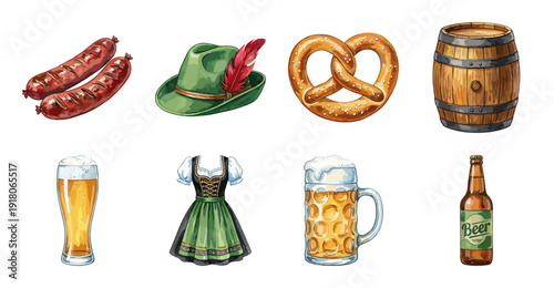 Bavarian Oktoberfest Icon Set, German Culture Vector
