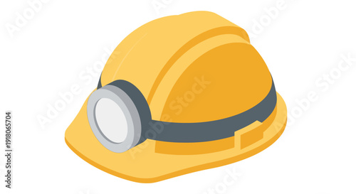 Yellow Hard Hat with Headlamp Illustration.