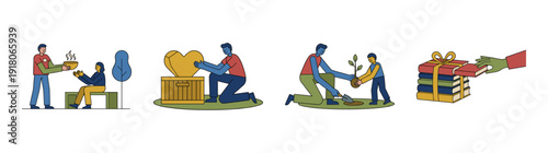 Flat Vector Charity and Community Support Graphic Set for Humanitarian Aid and Volunteering Projects