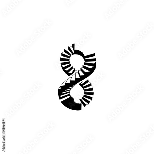 Abstract artistic design of number eight shaped as stairs for T-shirt print  