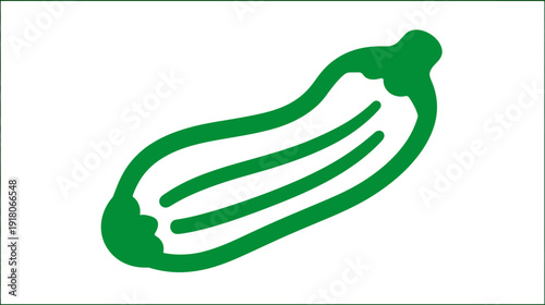 A green stylized image of a zucchini with three horizontal lines and a detailed stem