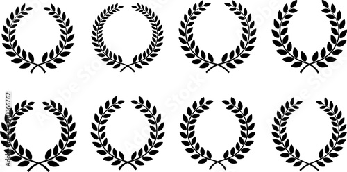 Set of gold laurel wreaths and olive branch frames, victory awards and triumph symbols vector illustration