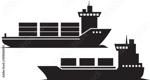 Two container ship silhouette transport cargo port
