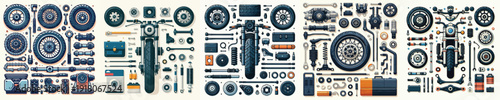 Vector set image of motorcycle sparepart.