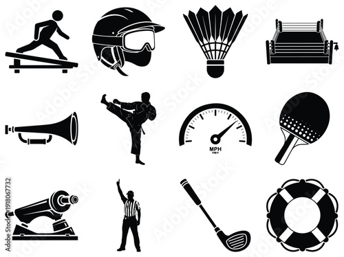 Black and white sports and activity on white background