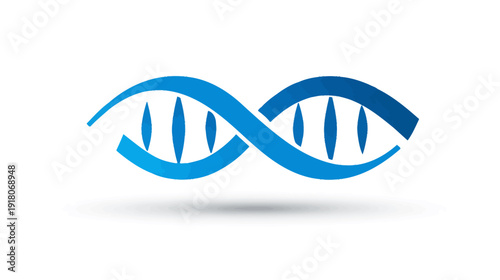 Stylized, blue DNA double helix graphic with gradient and slight shadow beneath it against a white backdrop