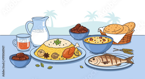 Middle Eastern Feast with Various Delicious Dishes