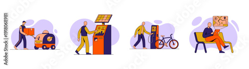 Flat Vector Smart City Technology Illustration Set for Sustainable Urban Infrastructure and Logistics