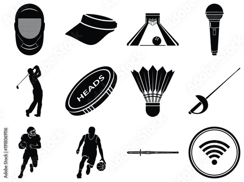 Collection of black and white sports and activity recreation