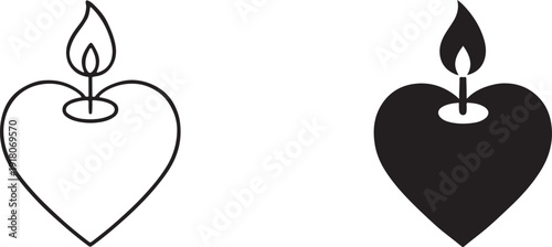 Candle light romantic icon symbol of kind heart emblem isolated on white background.