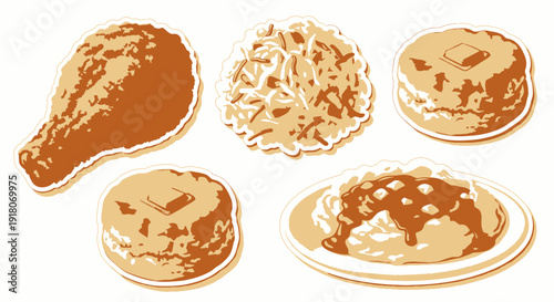 Classic fried chicken meal with sides illustration on white