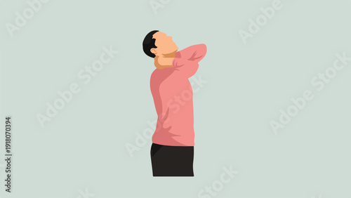 Stylized person stretching neck and shoulders, facing left
