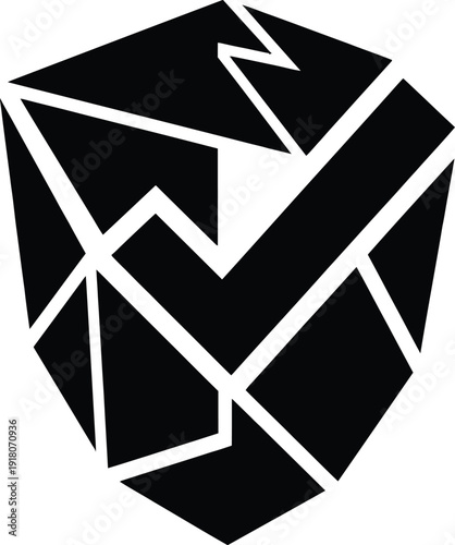 Black and white abstract geometric shape with sharp angles and lines des