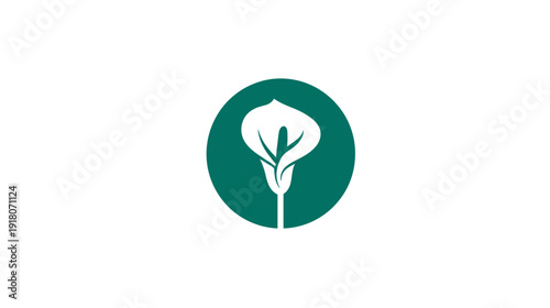 A white calla lily flower icon inside a teal circle against a white background