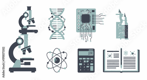 Collection of scientific research and technology flat design icons