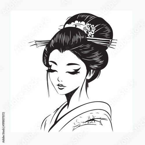 vector illustration of a geisha woman