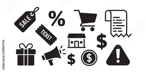 Diverse collection of ten black download arrow icons, featuring both solid and circular designs