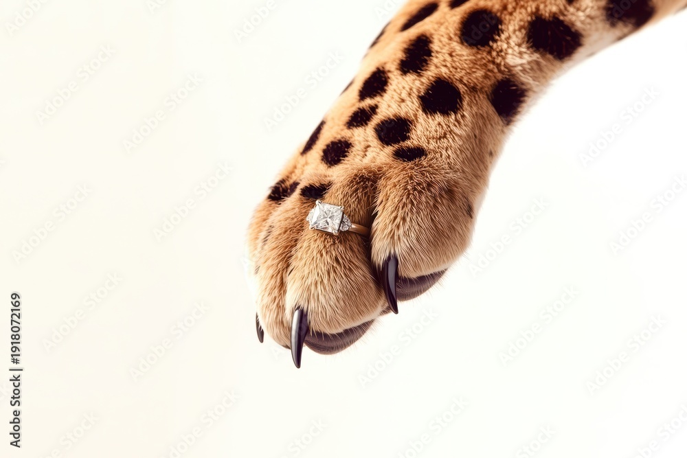 Obraz premium A leopard's paw holding a diamond ring