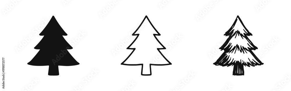 Fototapeta premium Coniferous Pine Tree Icons Set - Forest and Nature Graphic Elements in Various Styles