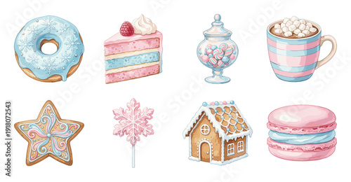 Winter Sweets Sticker Set, Pastel Christmas Dessert Illustrations