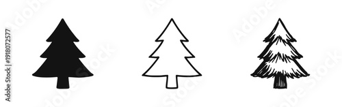 Coniferous Pine Tree Icons Set - Forest and Nature Graphic Elements in Various Styles