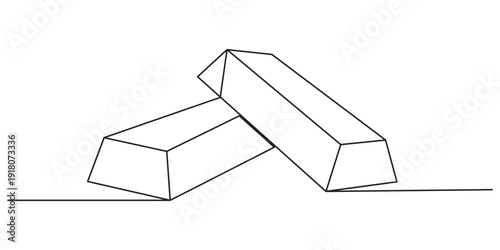 Continuous one line drawing of shiny gold bars with sparkles. Editable stroke