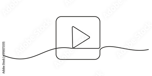 Continuous one line drawing of Play button. Icon of start and pause playing music video and voice message in simple linear style. Editable stroke.