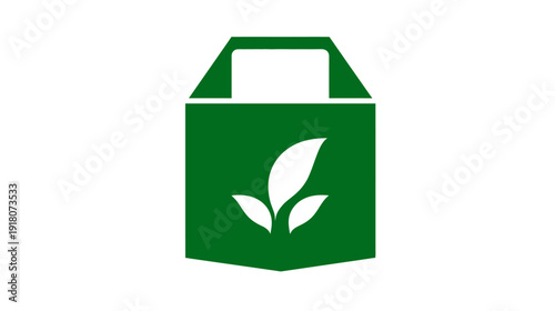A green shopping bag icon with a white leaf design, suggesting eco-friendly and natural products