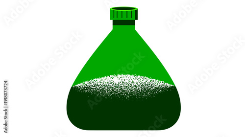 A green bottle silhouette filled with a granular substance, isolated on white background