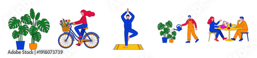 Flat Vector Lifestyle and Wellness Illustration Set for Healthy Living and Remote Work