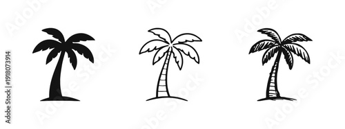 Tropical Palm Tree Icons Set - Beach and Summer Vacation Graphic Elements