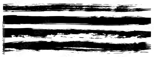 Set of horizontal black brush strokes with distressed grunge texture