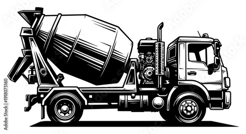 Industrial cement mixer truck illustration for construction and heavy machinery concepts