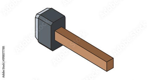 Hammer Tool with Wooden Handle Closeup.