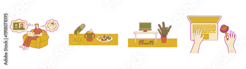 Flat Vector Remote Work and Parenthood Illustration Element Kit for Work Life Balance Concept