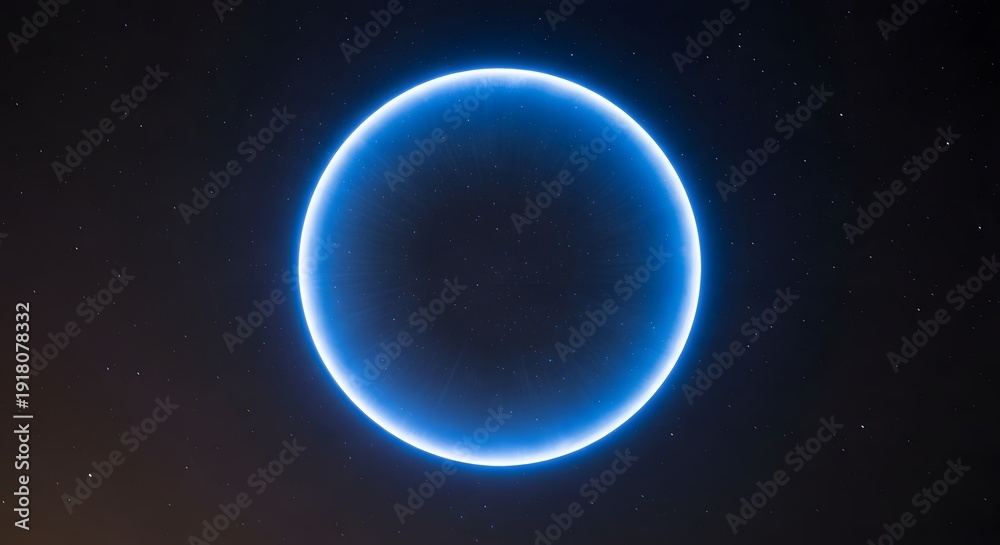 Obraz premium A glowing blue ring floats in the darkness of outer space surrounded by stars